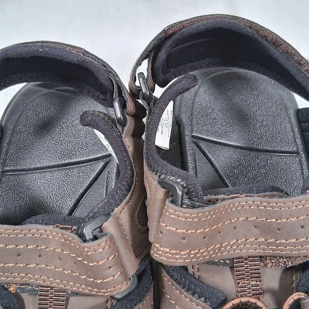 Lands' End Men 9D Brown Sport Sandals Closed Toe Hiking Water Shoes Bungee Laces